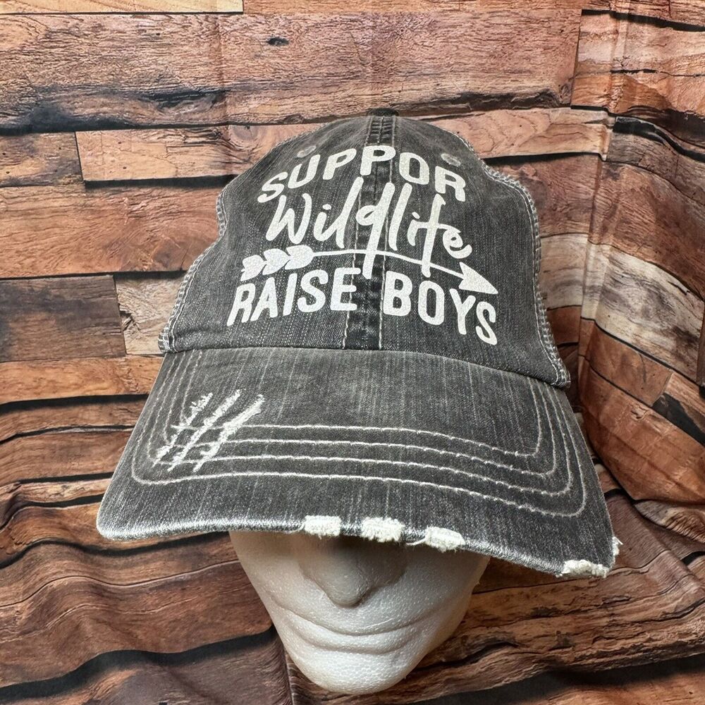 Support Wildlife Raise Boys Cap Hat Mesh Adjustable Strap Distressed Arrow Mom